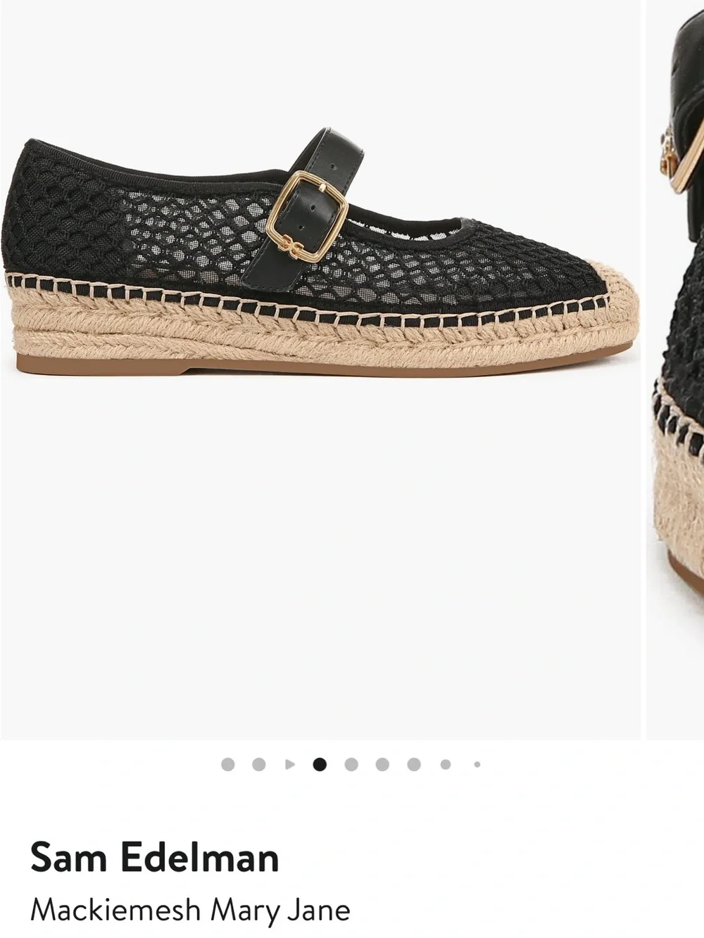 Sam Edelman Black Mesh Mary Jane Espadrilles with Natural Jute Toe